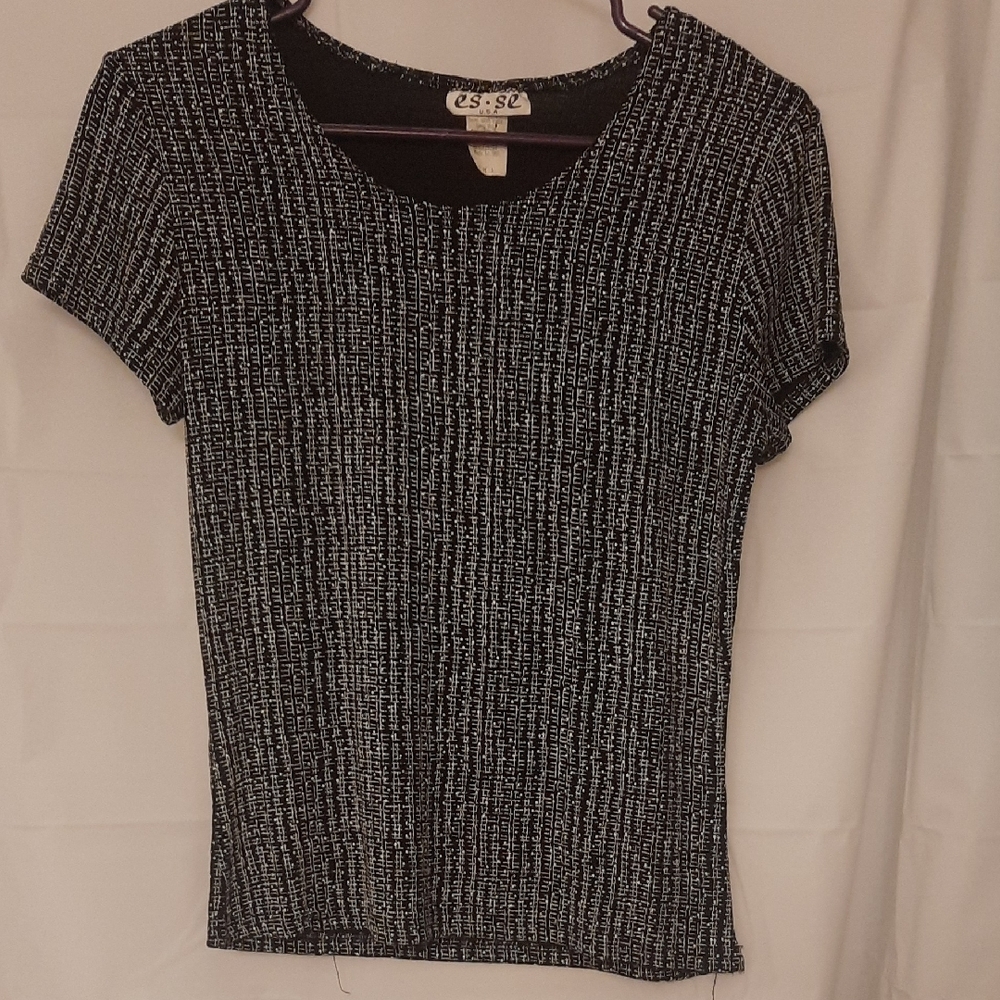 Black & White Short-Sleeve Knit Top